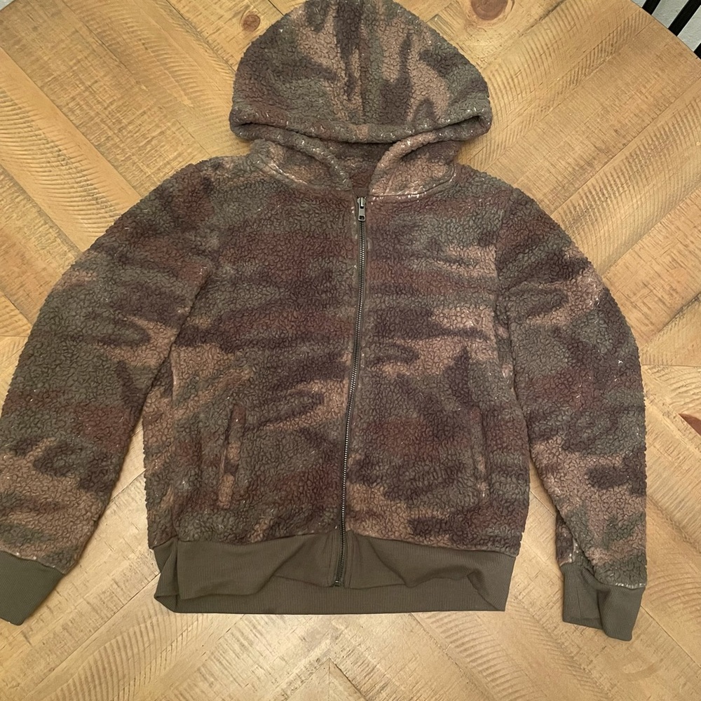 Rewash Distressed Camo Sherpa Hoodie Jacket